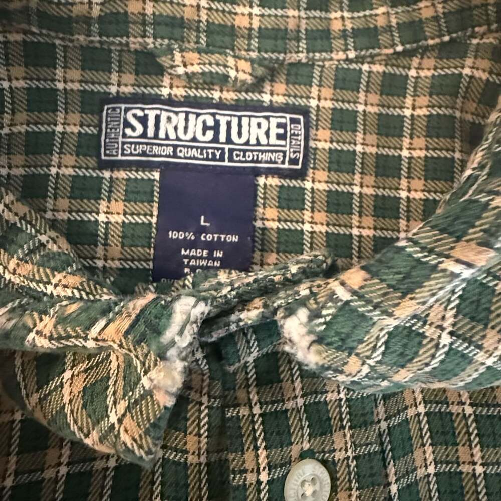 Vintage Distressed Structure Button Down Shirt Plaid Green